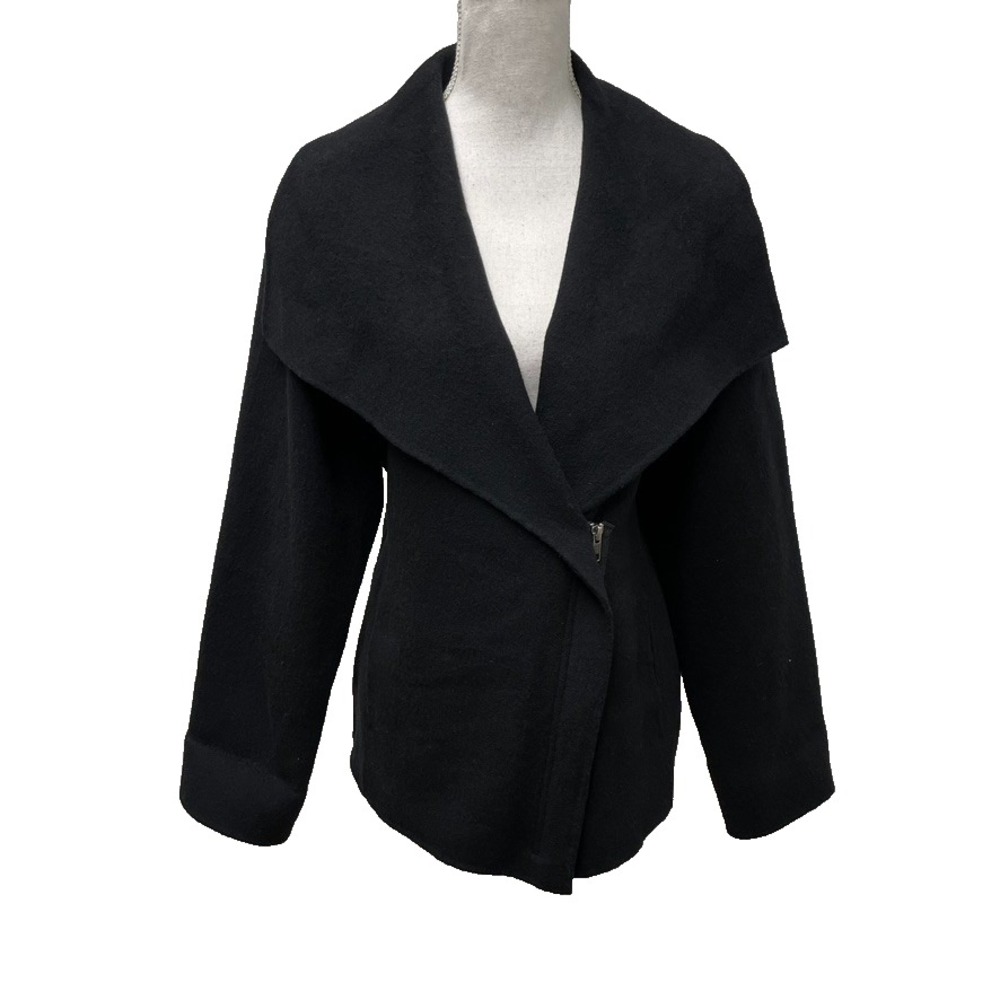 Eileen Fisher Wool Jacket Womens‎ Large Black Asymmetric Zip Boiled Wool F1BWD-4